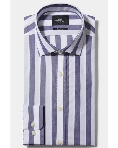 Blue Single Cuff Wide Stripe Shirt 