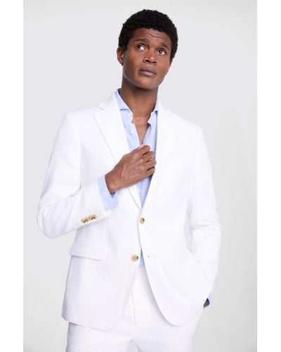 Moss Tailored Fit Matte Linen Suit Jacket - White