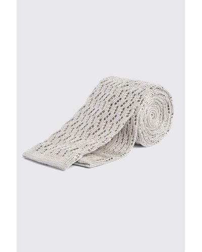 Moss Zigzag Silk Knit Tie - White