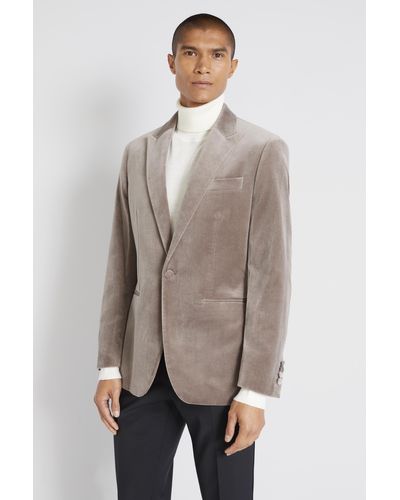 Moss Tailored Fit Taupe Velvet Jacket - Natural