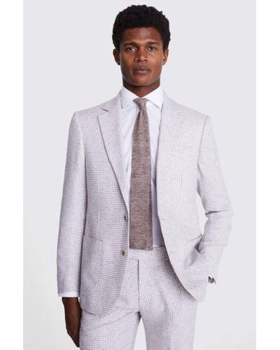 Moss Tailored Fit Taupe Houndstooth Suit Jacket - Purple