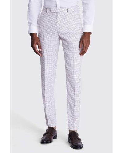 Moss Tailored Fit Taupe Houndstooth Trousers - White