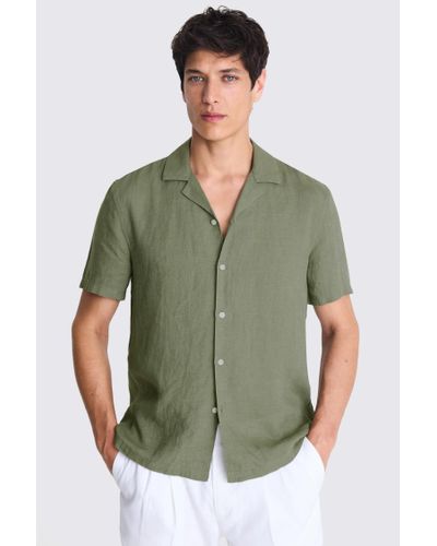 Moss Tailored Fit Linen Cuban Collar Shirt - Green