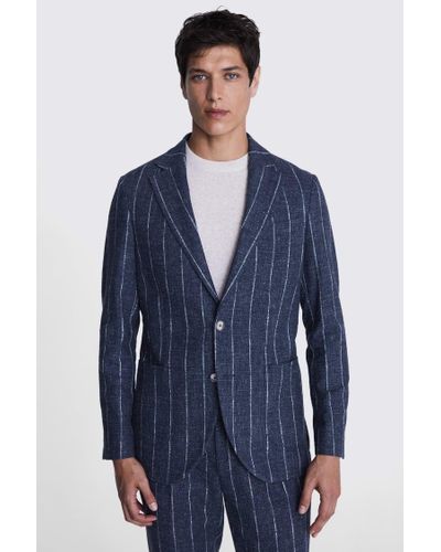 Moss Italian Tailored Fit Stripe Suit Jacket - Blue
