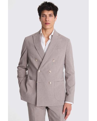 Moss Tailored Fit Light Taupe Seersucker Suit Jacket - Grey