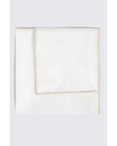 Moss Linen Pocket Square With Neutral Border - White