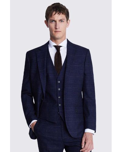 Moss Tailored Fit Check Suit Jacket - Blue