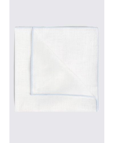 Moss Linen Pocket Square With Sky Border - White