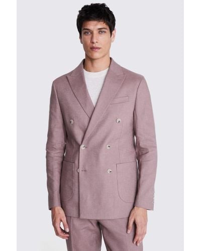 Moss Tailored Fit Dusty Matte Linen Suit Jacket - Purple