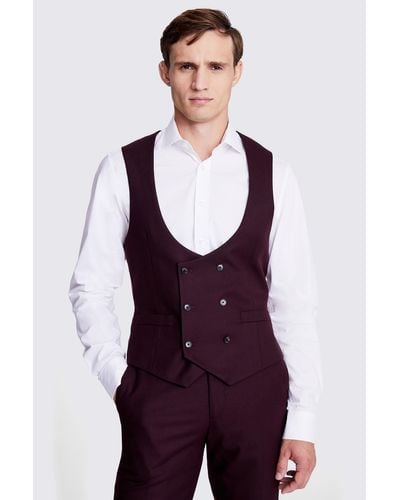Moss Tailored Fit Claret Flannel Waistcoat - Purple