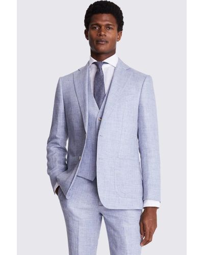 Moss Tailored Fit Light Linen Suit Jacket - Blue