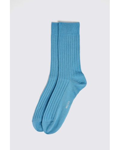 Moss Sky Fine Ribbed Socks - Blue