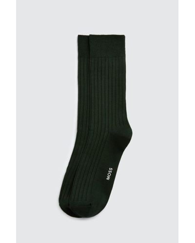 Moss Forest Fine Ribbed Socks - Black
