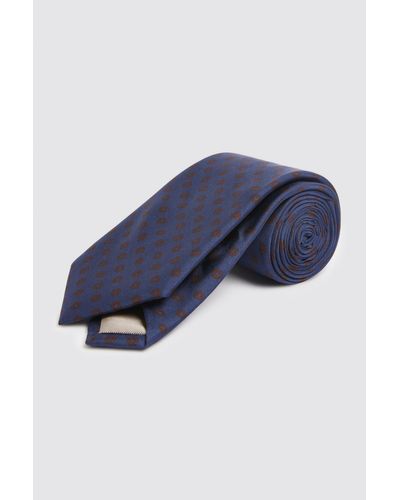 Moss Navy & Brown Floral Geometric Silk Tie - Blue