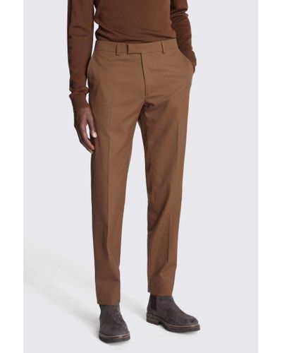 Moss Slim Fit Copper Flannel Trousers - Brown