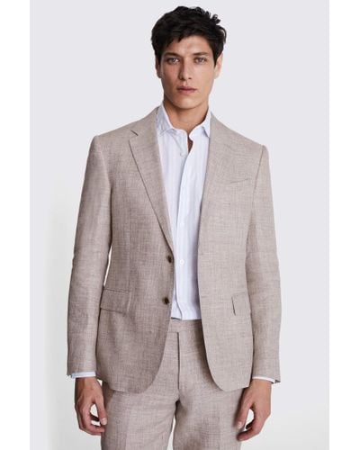 Moss Slim Fit Oatmeal Linen Suit Jacket - Brown