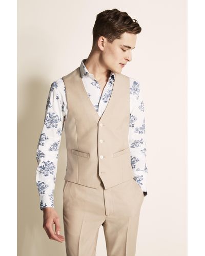 French Connection Slim Fit Neutral Check Waistcoat - Natural