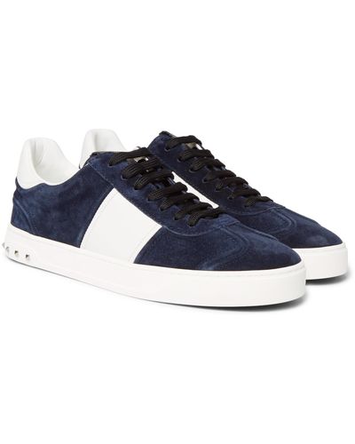 Valentino Valentino Garavani Flycrew Leather-panelled Suede Sneakers in  Blue for Men | Lyst