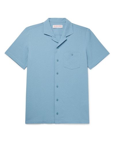 Orlebar Brown Hibbert Camp-collar Cotton-seersucker Shirt in Blue for ...