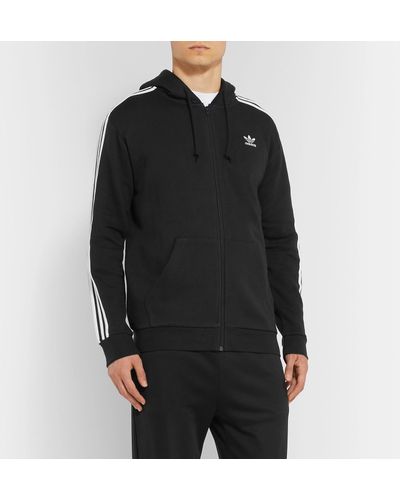 adidas Originals Striped Cotton-blend Jersey Zip-up Hoodie in Black for Men  - Lyst