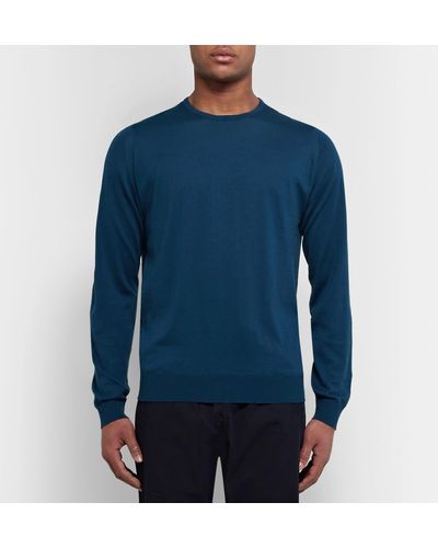 John Smedley Hatfield Slim-fit Sea Island Cotton Sweater in Blue for Men - Lyst
