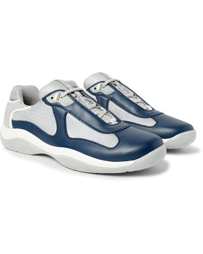 Prada America's Cup Rubber-trimmed Leather And Mesh Sneakers in Navy (Blue)  for Men - Lyst