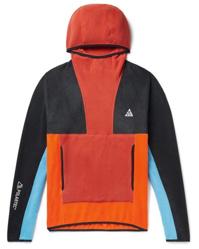 Nike Acg Wolf Tree Colour-block Recycled Polartec Fleece Hoodie in Red for Men - Lyst