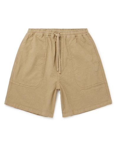 YMC Z Garment-dyed Stretch-cotton Jacquard Drawstring Shorts in Natural ...