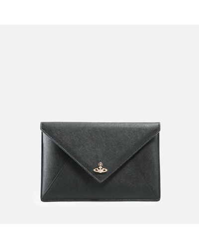 Vivienne Westwood Victoria Envelope Saffiano Leather Clutch Bag - Black
