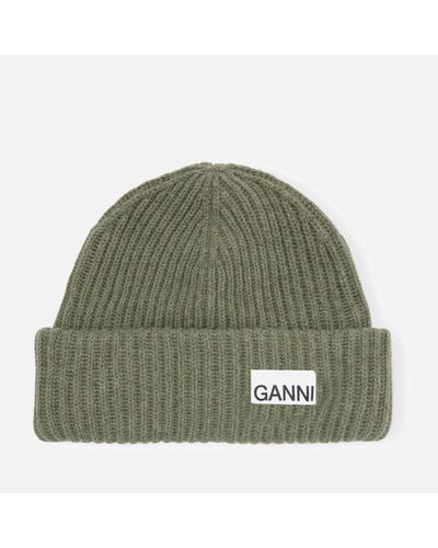 Ganni Ribbed Wool Beanie - Green