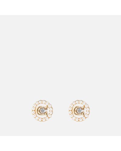 COACH C Gold-plated Crystal And Faux Pearl Stud Earrings - Metallic