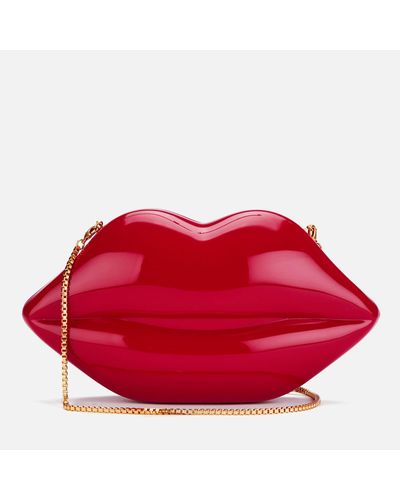 lulu guinness black bolsa with red lips