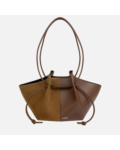 Yuzefi Mochi Leather And Suede Tote Bag - Brown