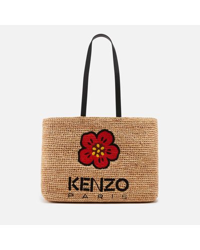 KENZO Logo-appliquéd Large Raffia Tote Bag - Red