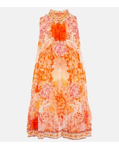 Camilla Floral Silk Dress - Orange