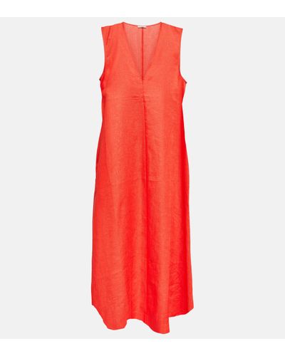 Asceno Nisha Linen Midi Dress - Red