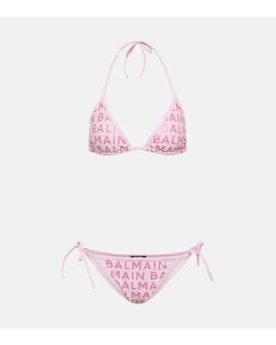 Balmain Bikini con logo de glitter - Rosa