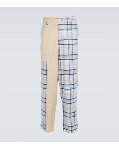 The Elder Statesman Checked Wool, Silk And Cashmere Trousers - Blue