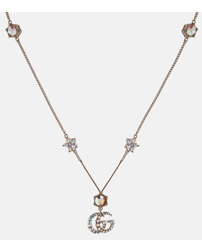 Gucci Collana Double G con cristalli - Metallizzato