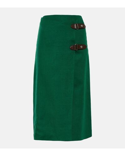 Loro Piana Linen And Wool Midi Skirt - Green