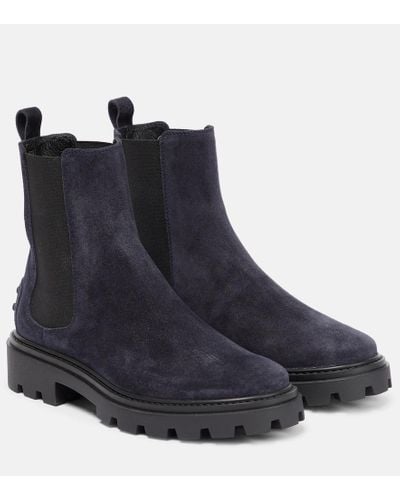 Tod's Verzierte Chelsea Boots aus Veloursleder - Blau