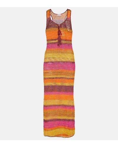 Anna Kosturova Abito lungo in crochet di cotone a righe - Arancione