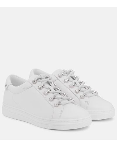 Jimmy Choo Antibes Pearl-embellished Leather Trainers - White
