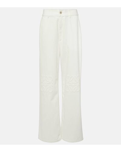 Loewe Anagram Leather-trimmed Wide-leg Jeans - White