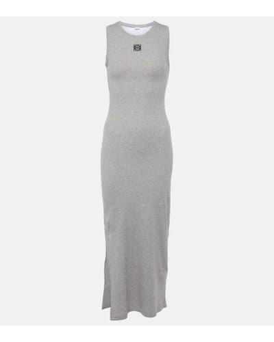 Loewe Anagram Ribbed-knit Jersey Maxi Dress - Gray