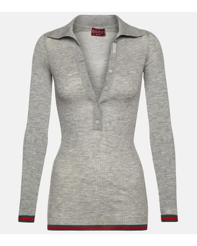 Gucci Ribbed-knit Cashmere And Silk Top - Gray