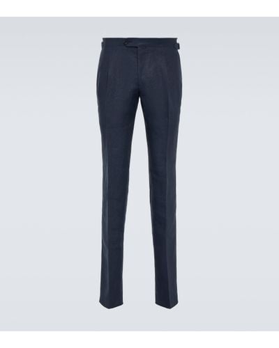Thom Sweeney Linen Suit Trousers - Blue