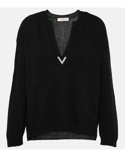 Valentino Pullover in lana vergine con logo - Nero