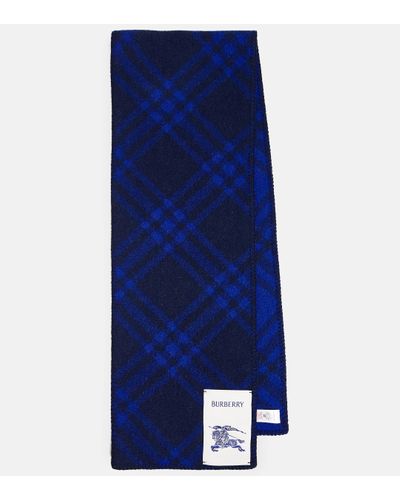 Burberry Checked Wool Scarf - Blue