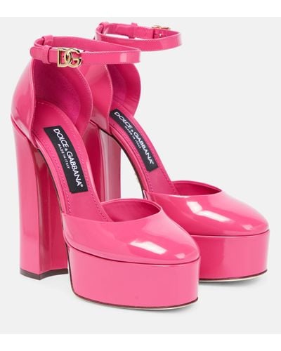 Dolce & Gabbana Chaussures à talon bottier roses en cuir poli à plateforme